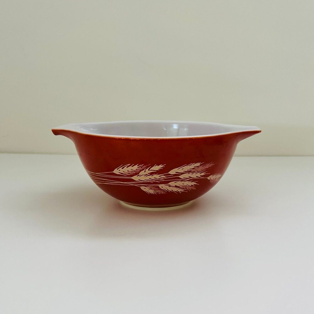 PYREX Burnt Orange Autumn Harvest Wheat Stalk 442 Cinderella Mixing Bowl 1.5 Qt.